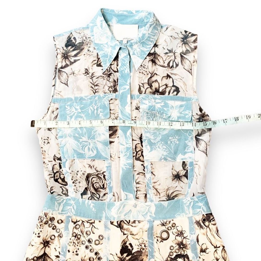 3.1 Phillip Lim Floral Silk Shirt Dress Blue Cream Grommet Collared Women’s Sz 2 - Picture 14 of 16